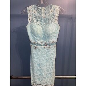 Dancing Queen Juniors Aqua Colored Lace And Beaded Dress, Size Small, Prom Dance